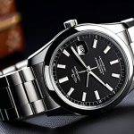 **

A close-up shot of a classic stainless steel watch strap, showcasing its durability and elegance. The strap is attached to a sophisticated watch face. The background is a blurred image of a formal business setting. fully clothed, appropriate attire, safe for work, perfect anatomy, natural proportions, professional photography, high quality

**