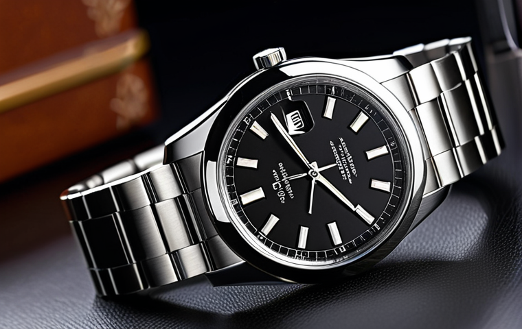 **

A close-up shot of a classic stainless steel watch strap, showcasing its durability and elegance. The strap is attached to a sophisticated watch face. The background is a blurred image of a formal business setting. fully clothed, appropriate attire, safe for work, perfect anatomy, natural proportions, professional photography, high quality

**